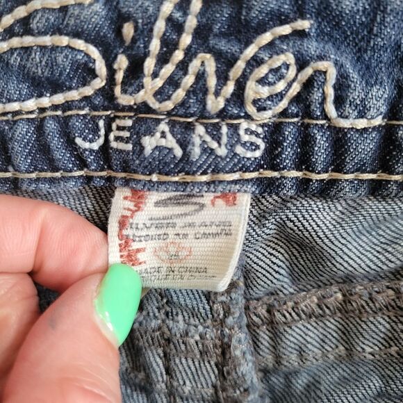 Silver Blue Medium Wash Cotton Blend Pioneer Bootcut Denim Jeans Size 25x31 - Picture 8 of 16